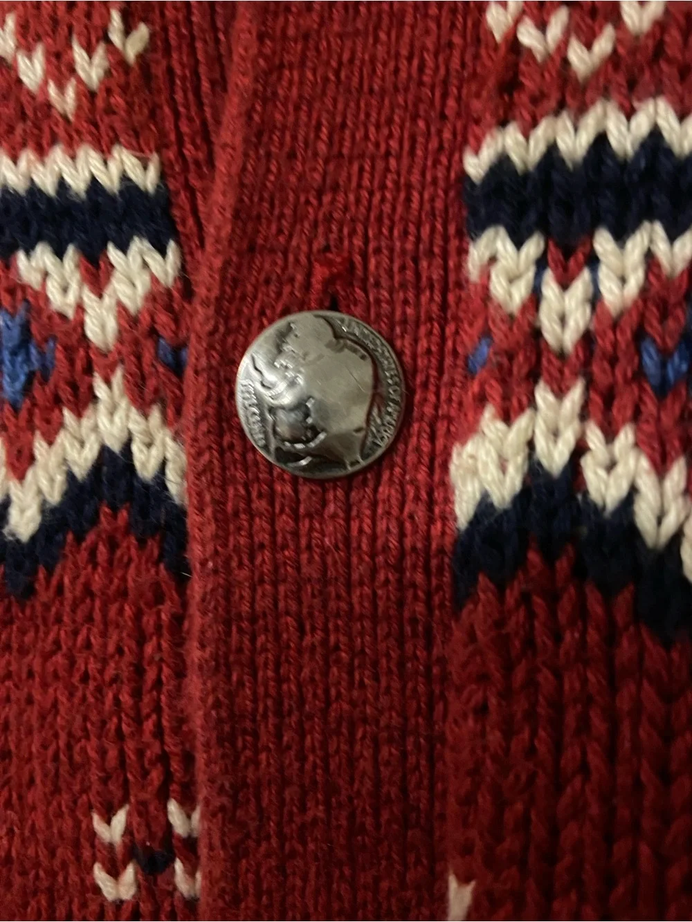 Polo Ralph Lauren Sweater Fair Isle Buffalo Nickel Button Cardigan Cotton Linen